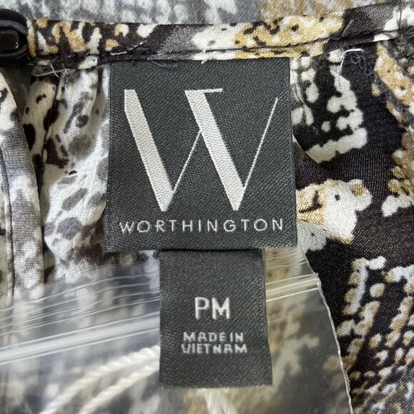 Worthington Snake Print Blouse Shirt Womens PM Medium New Petite Gray Black - Picture 6 of 9